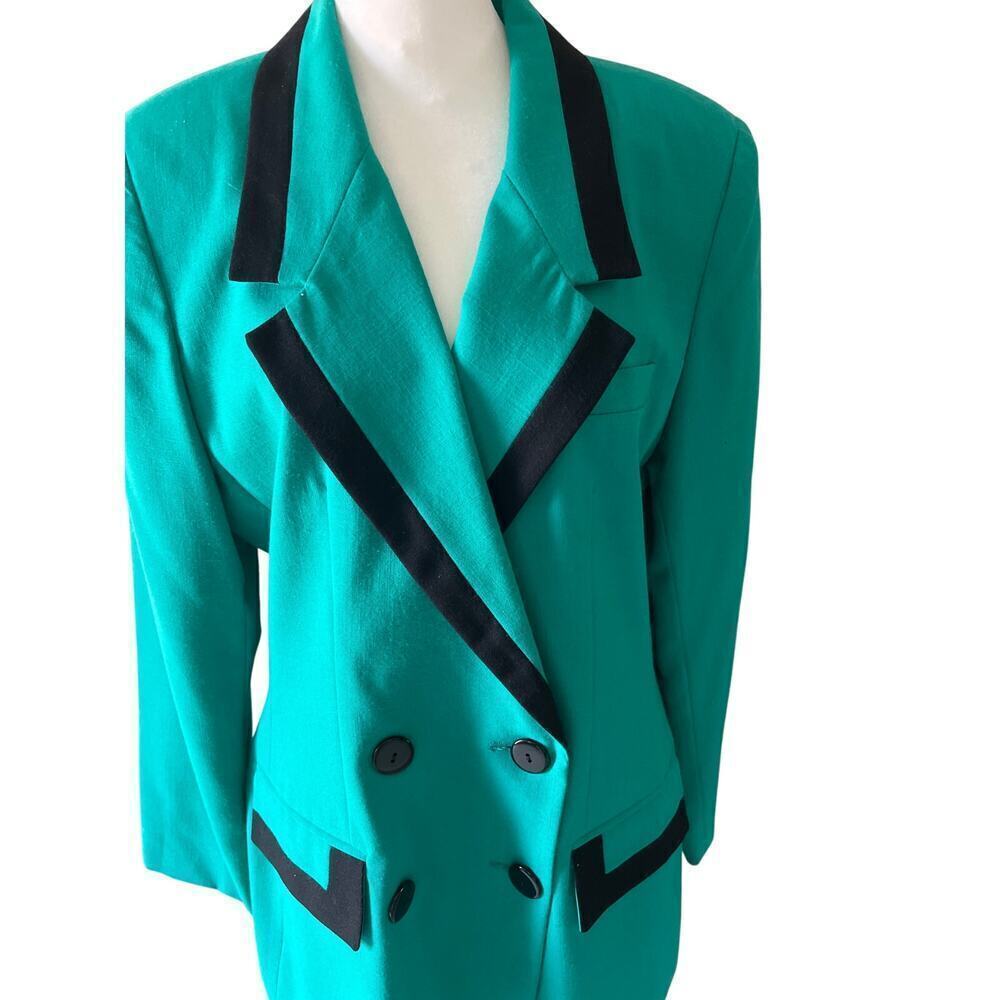 Oleg Cassini Green with Black Skirt Suit Size 14 - Picture 5 of 8